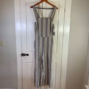 Gypsies & Moondust Striped Jumpsuit Women's Large Linen Blend Casual‎ Coastal